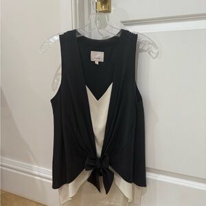 Cinq à Sept Black and Cream Tie-Front Tank Top